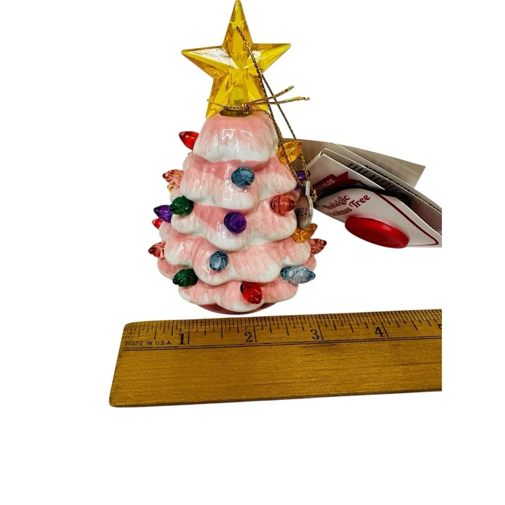 Mr Christmas Lit Nostalgic‎ Mini PINK Lit Ceramic Christmas Tree Ornament 2024